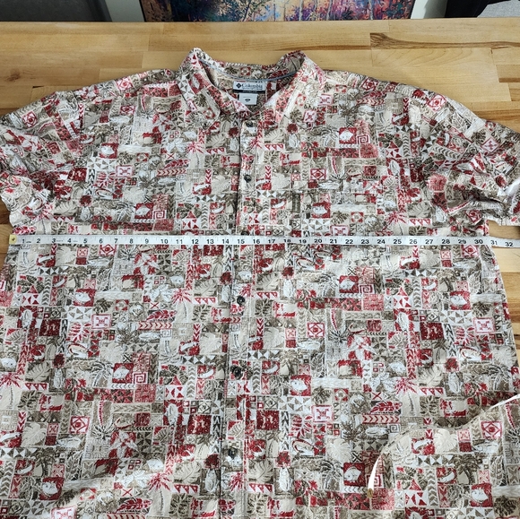 Columbia Shirt Mens Size 4X Short Sleeve Button Fish Palm Trees Red Hawaiian - Picture 3 of 16